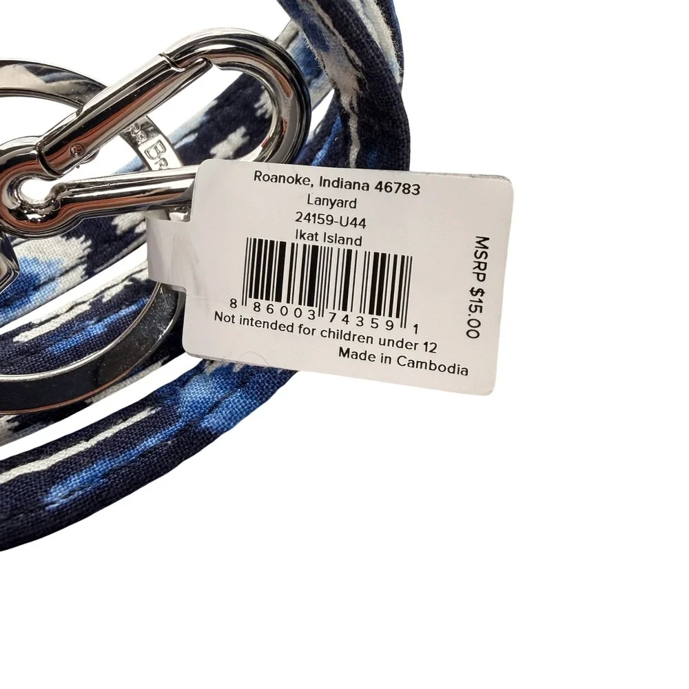 Vera Bradley Women Ikat Island Lanyard OS Blue Patterned Keychain NWT